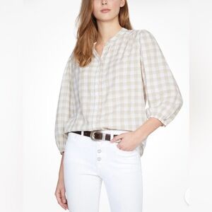 Sanctuary Womens Blouse Knit Top Evelyn Check Plaid Beige Size Large Neutral